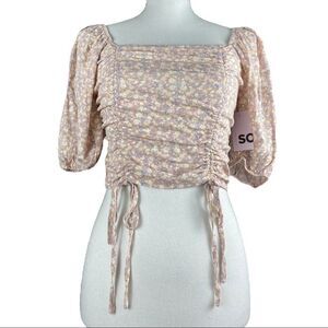 NWT SO Cottagecore Floral Short Balloon Sleeve Ruched Crop Top Size M